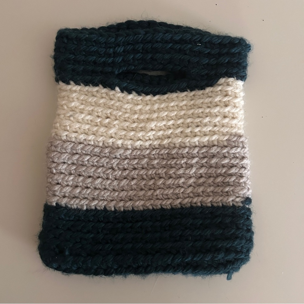 Handcrafted Knit Tote Bag - Navy, Cream, and Tan